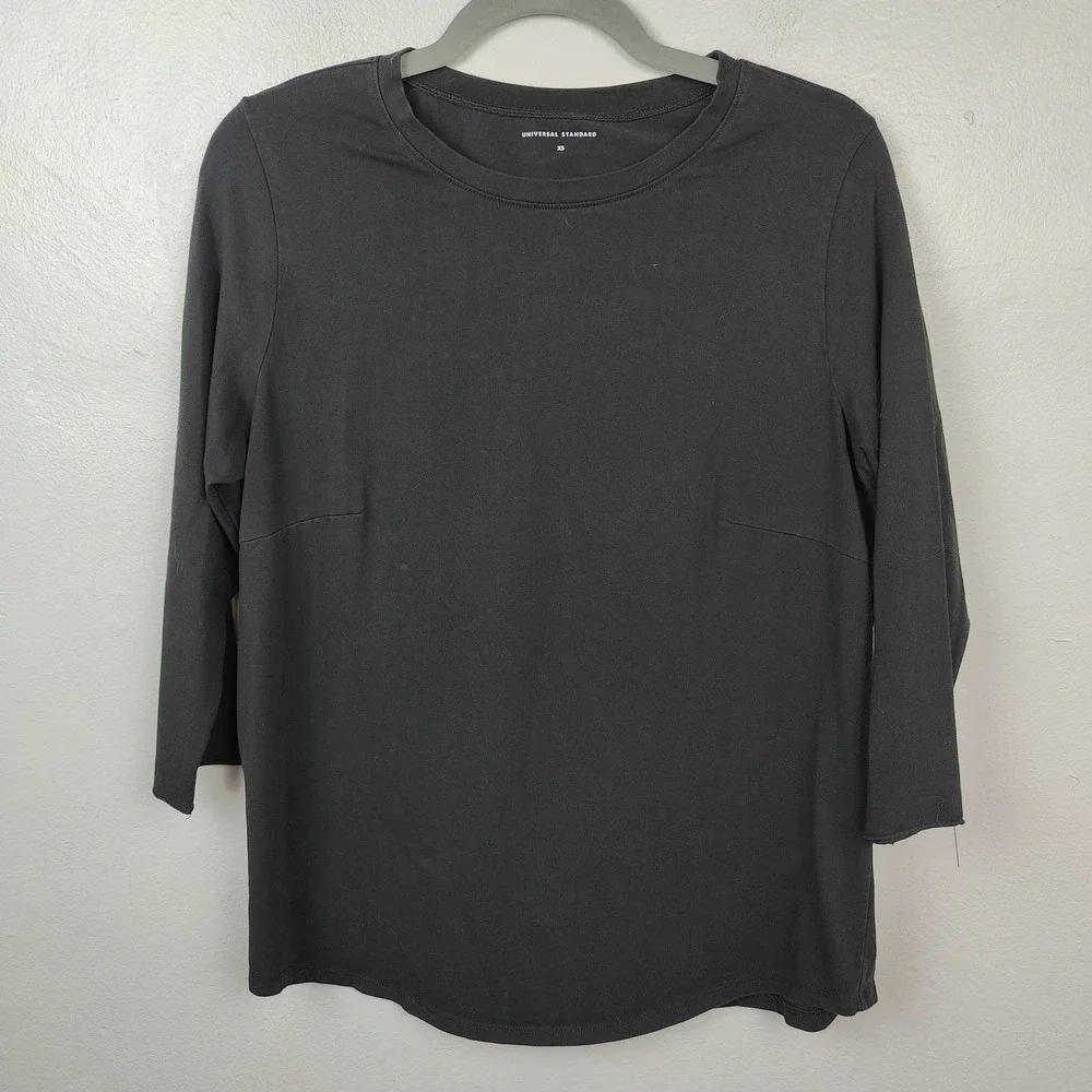 Universal Standard Top Womens XS 10-12 Black Crewneck Pima Cotton Tee Stretch